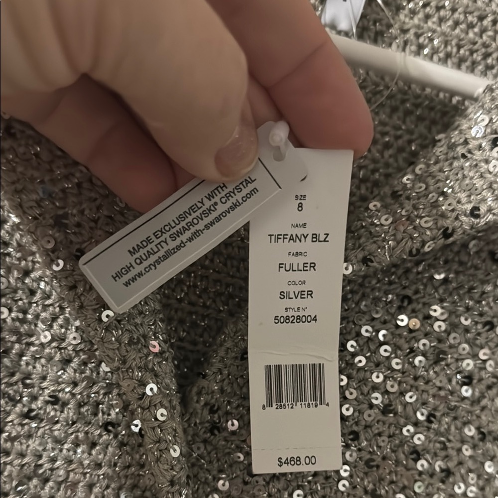 Silver Sequin Blazer with Zipper Closure - Picture 6 of 6